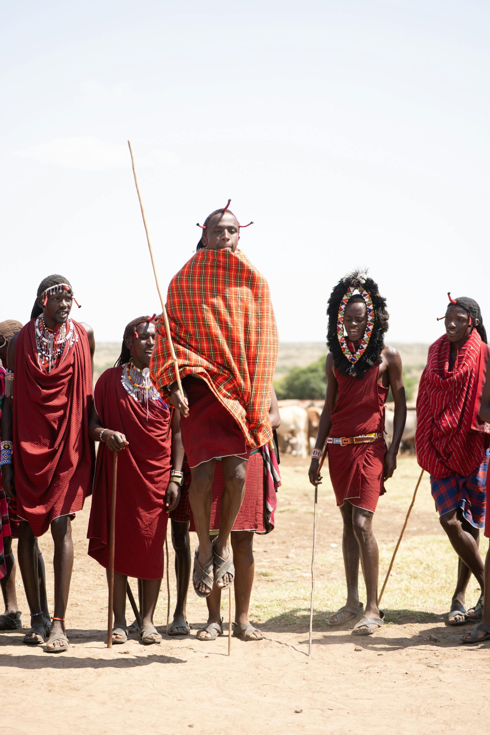 Maasai warriors in traditional clothing near Masai Mara Kenya